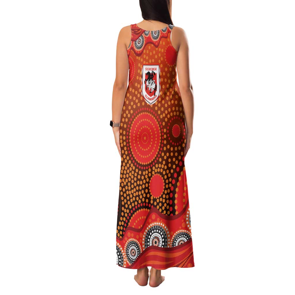St. George Illawarra Dragons Family Matching Tank Maxi Dress and Hawaiian Shirt Aboriginal Dot Pattern - Rugby Mascot Heritage Pride