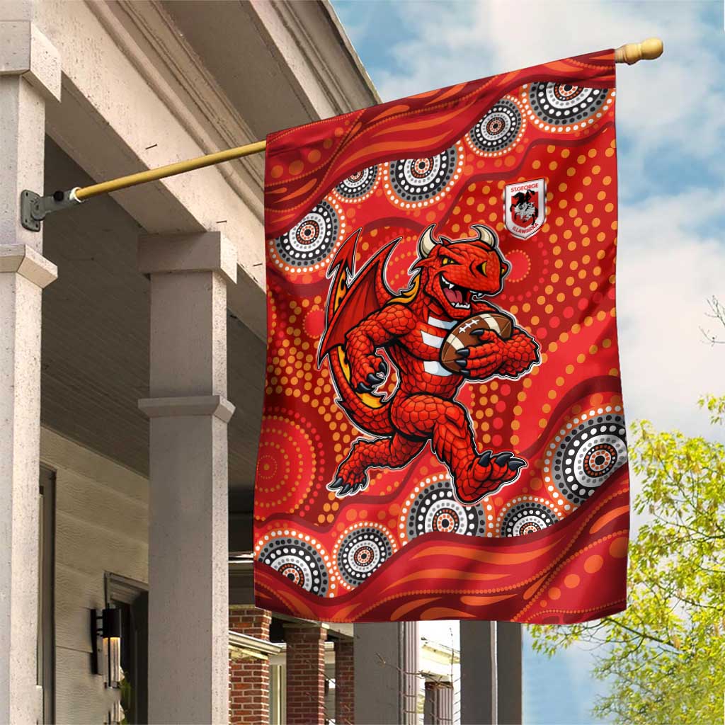 St. George Illawarra Dragons Garden Flag Aboriginal Dot Pattern - Rugby Mascot Heritage Pride