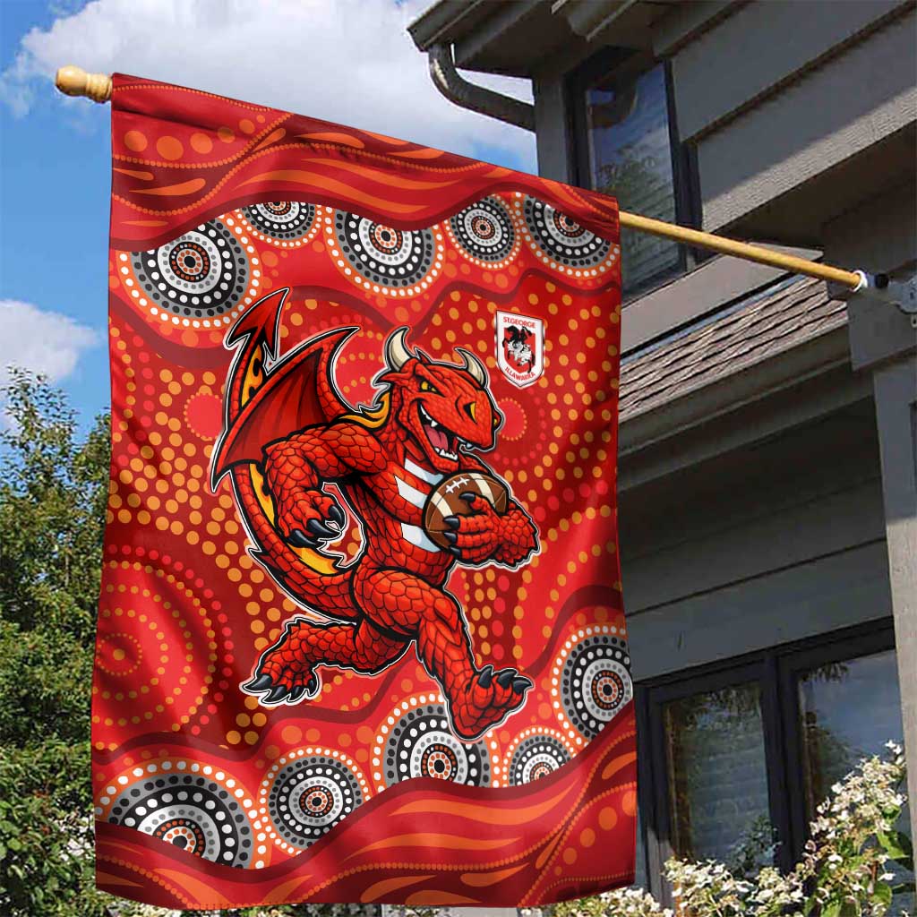 St. George Illawarra Dragons Garden Flag Aboriginal Dot Pattern - Rugby Mascot Heritage Pride