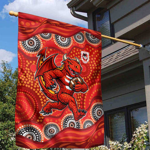 St. George Illawarra Dragons Garden Flag Aboriginal Dot Pattern - Rugby Mascot Heritage Pride