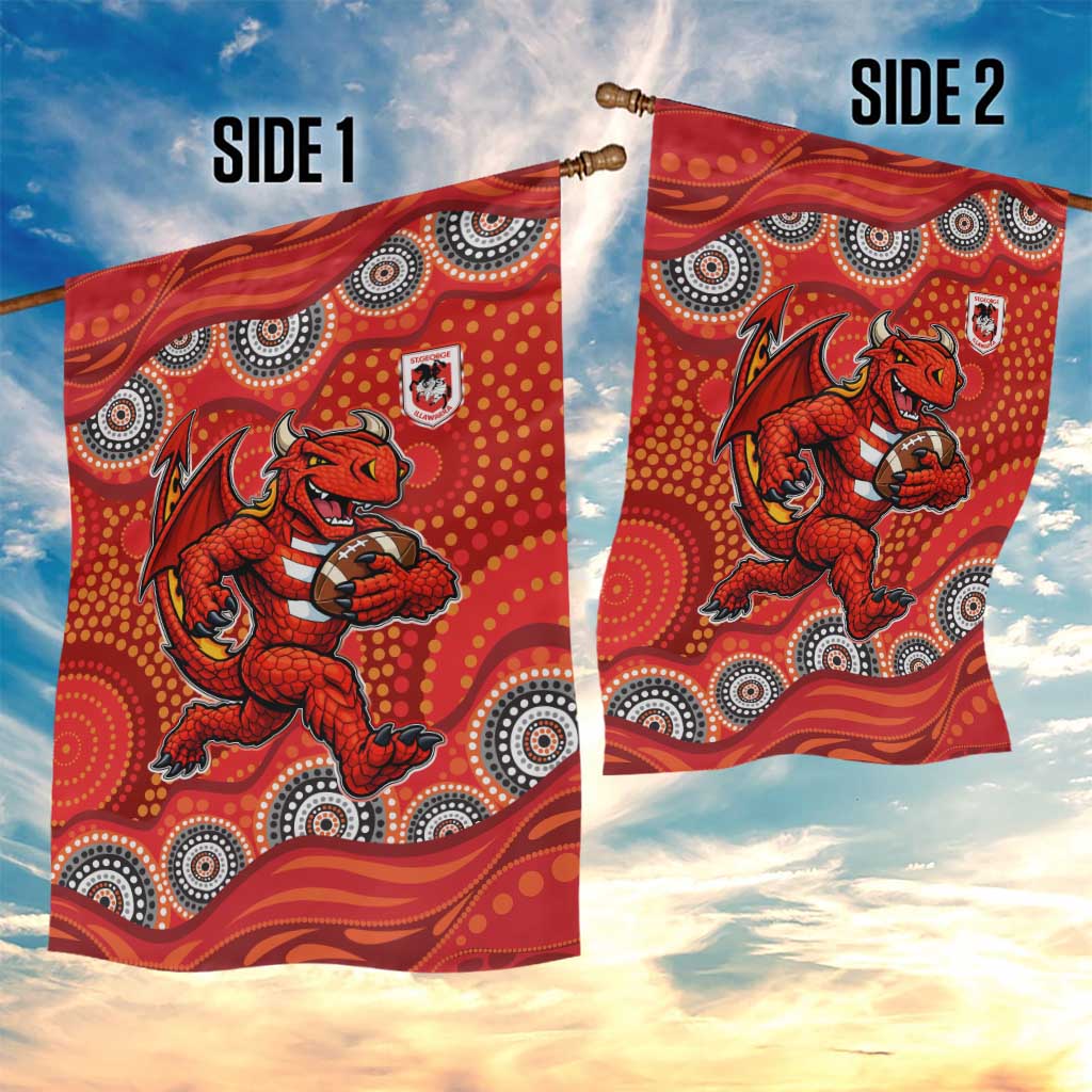St. George Illawarra Dragons Garden Flag Aboriginal Dot Pattern - Rugby Mascot Heritage Pride