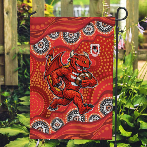 St. George Illawarra Dragons Garden Flag Aboriginal Dot Pattern - Rugby Mascot Heritage Pride