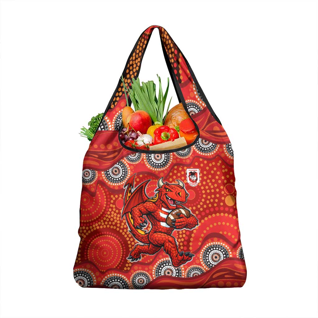 St. George Illawarra Dragons Grocery Bag Aboriginal Dot Pattern - Rugby Mascot Heritage Pride
