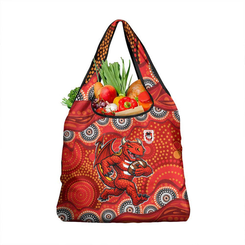 St. George Illawarra Dragons Grocery Bag Aboriginal Dot Pattern - Rugby Mascot Heritage Pride