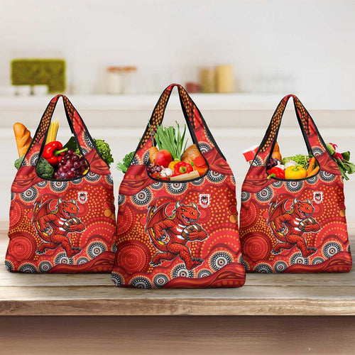 St. George Illawarra Dragons Grocery Bag Aboriginal Dot Pattern - Rugby Mascot Heritage Pride
