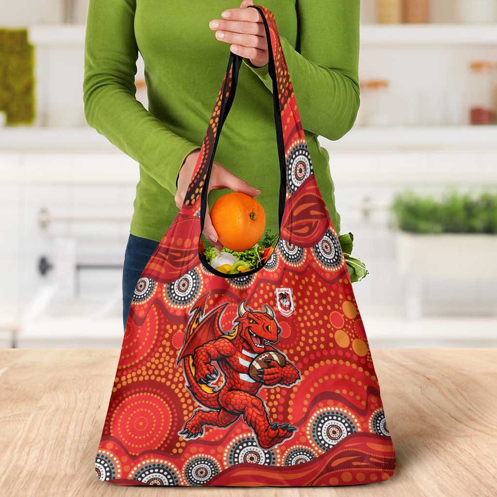 St. George Illawarra Dragons Grocery Bag Aboriginal Dot Pattern - Rugby Mascot Heritage Pride