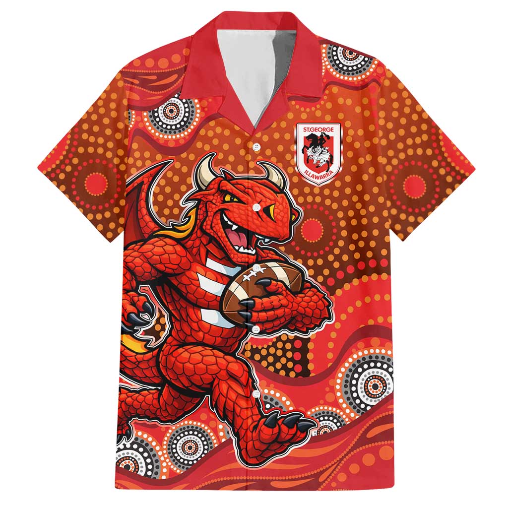 St. George Illawarra Dragons Hawaiian Shirt Aboriginal Dot Pattern - Rugby Mascot Heritage Pride