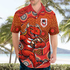 St. George Illawarra Dragons Hawaiian Shirt Aboriginal Dot Pattern - Rugby Mascot Heritage Pride