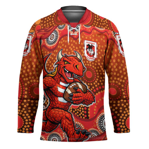 St. George Illawarra Dragons Hockey Jersey Aboriginal Dot Pattern - Rugby Mascot Heritage Pride