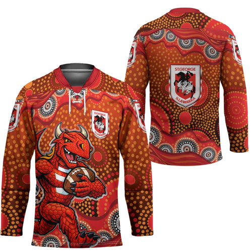 St. George Illawarra Dragons Hockey Jersey Aboriginal Dot Pattern - Rugby Mascot Heritage Pride