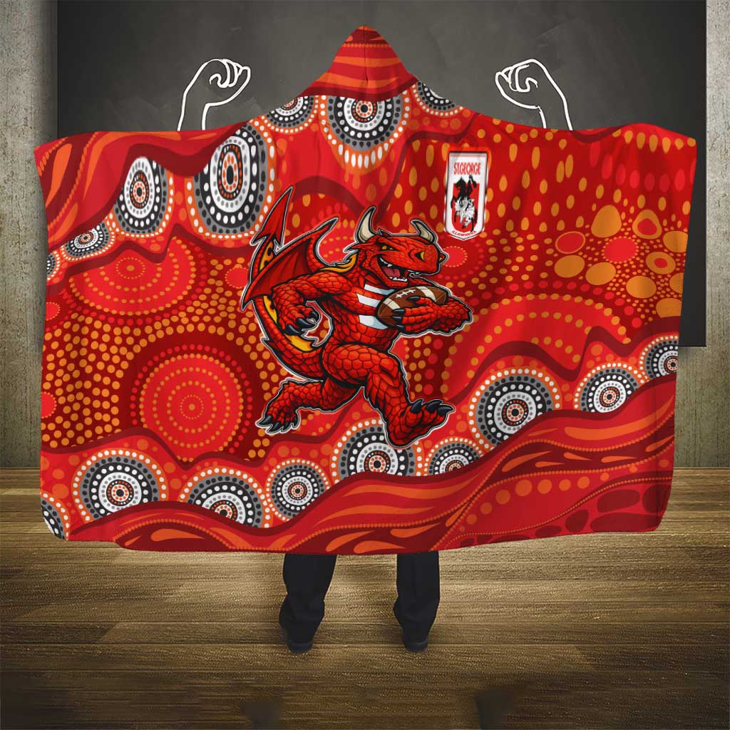 St. George Illawarra Dragons Hooded Blanket Aboriginal Dot Pattern - Rugby Mascot Heritage Pride