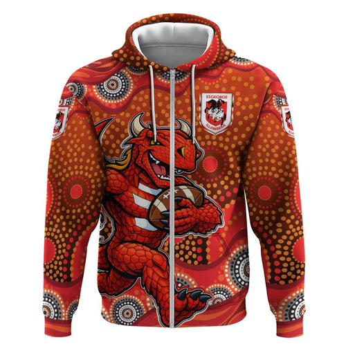 St. George Illawarra Dragons Hoodie Aboriginal Dot Pattern - Rugby Mascot Heritage Pride