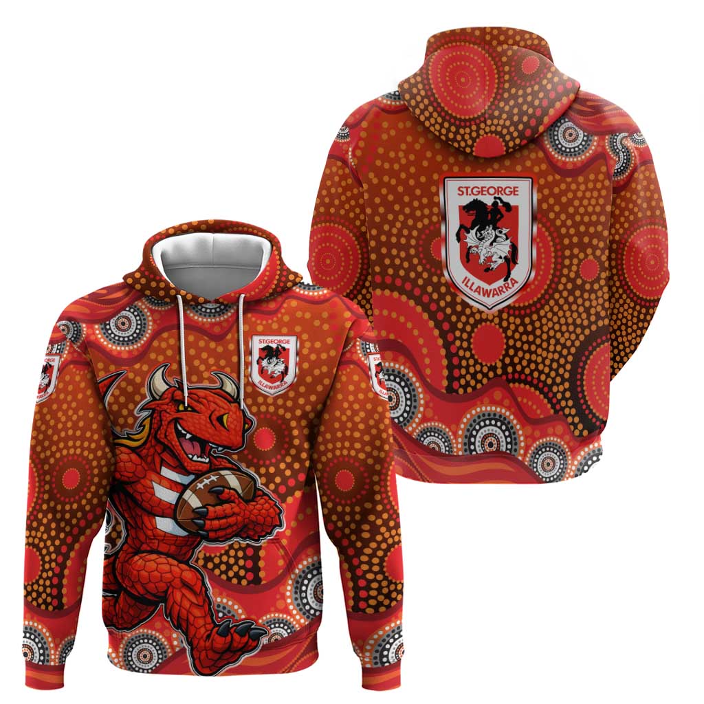 St. George Illawarra Dragons Hoodie Aboriginal Dot Pattern - Rugby Mascot Heritage Pride