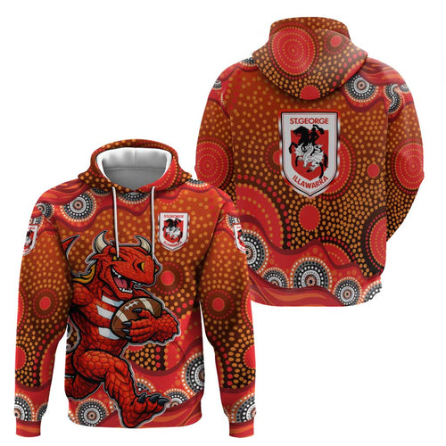 St. George Illawarra Dragons Hoodie Aboriginal Dot Pattern - Rugby Mascot Heritage Pride