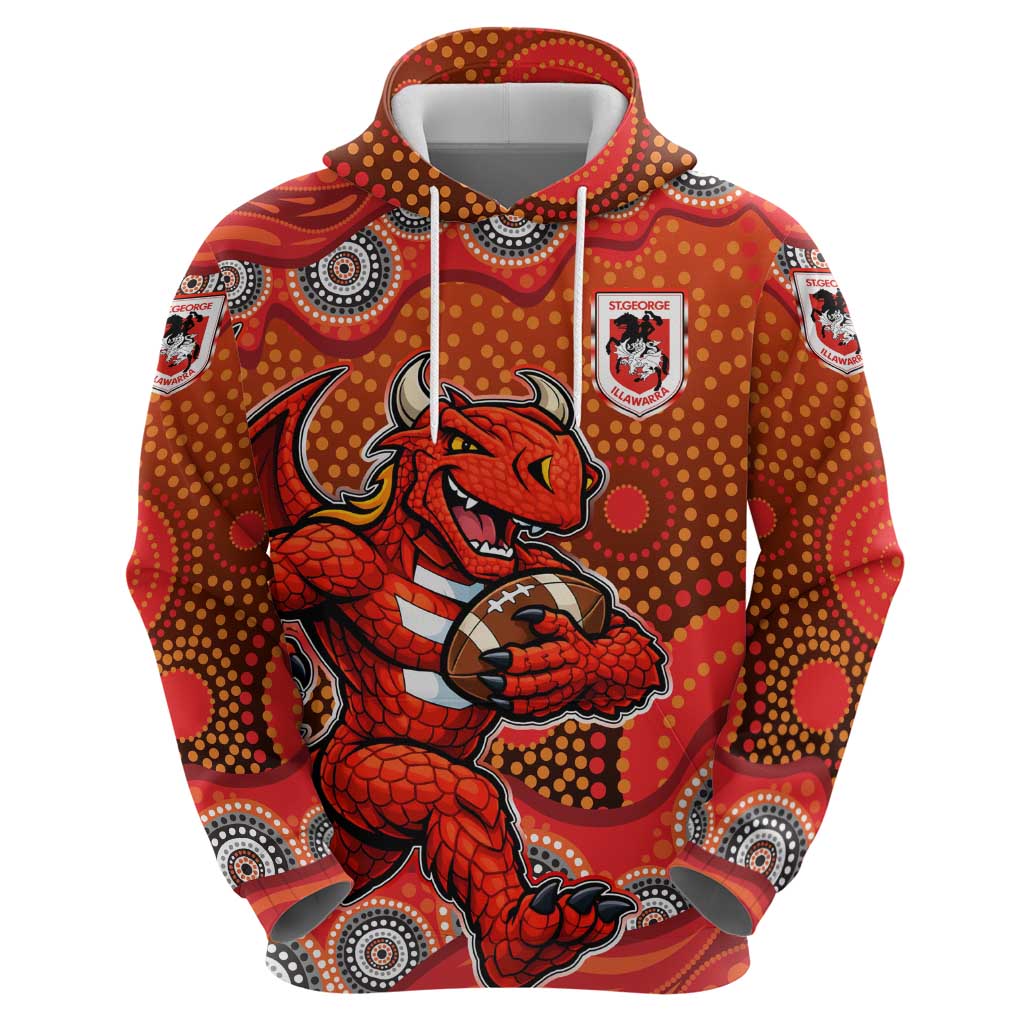 St. George Illawarra Dragons Hoodie Aboriginal Dot Pattern - Rugby Mascot Heritage Pride
