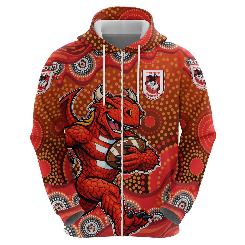 St. George Illawarra Dragons Hoodie Aboriginal Dot Pattern - Rugby Mascot Heritage Pride
