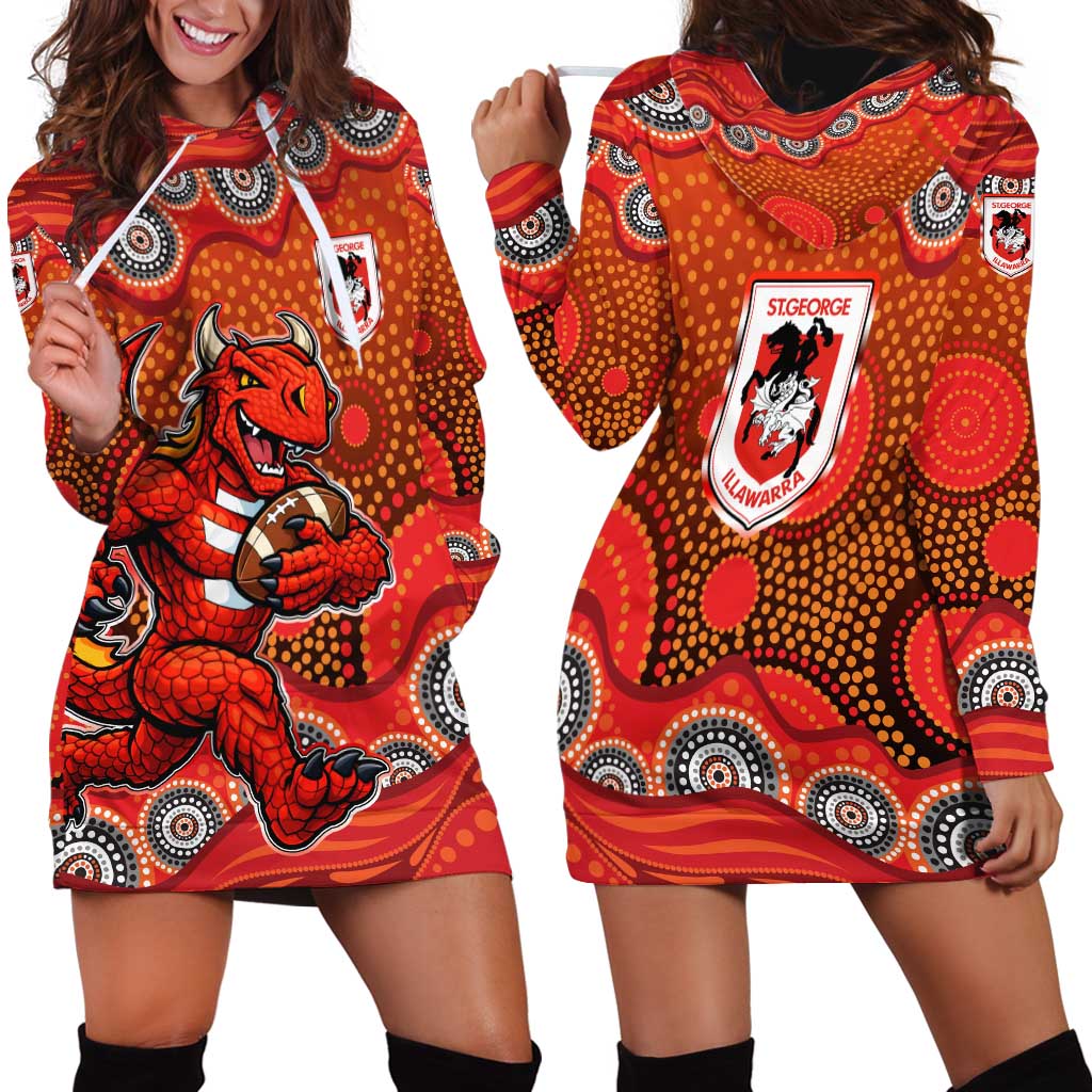 St. George Illawarra Dragons Hoodie Dress Aboriginal Dot Pattern - Rugby Mascot Heritage Pride