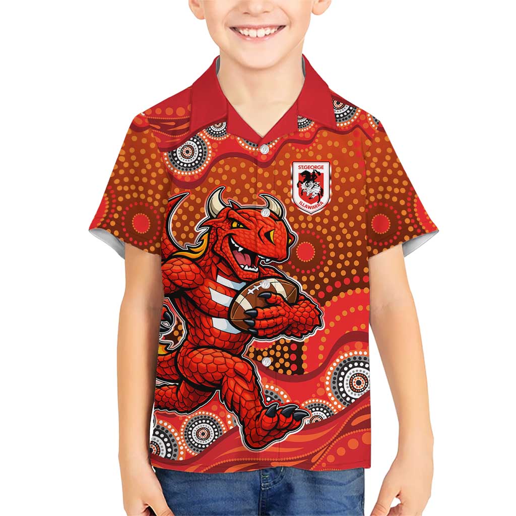 St. George Illawarra Dragons Kid Hawaiian Shirt Aboriginal Dot Pattern - Rugby Mascot Heritage Pride