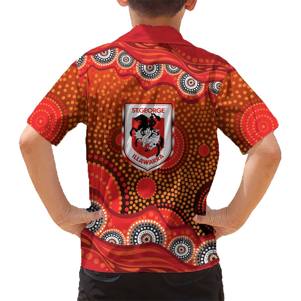 St. George Illawarra Dragons Kid Hawaiian Shirt Aboriginal Dot Pattern - Rugby Mascot Heritage Pride