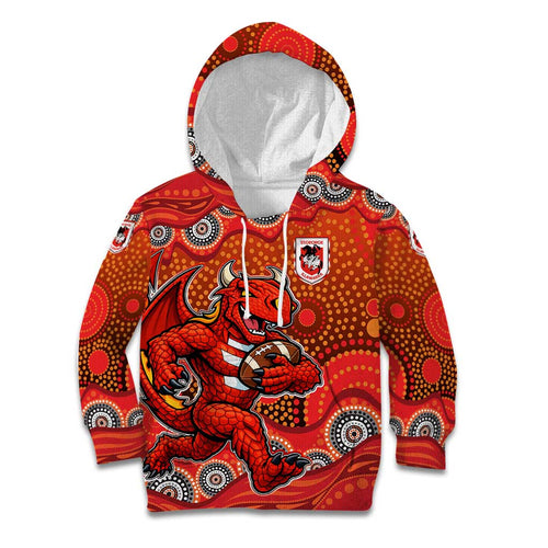 St. George Illawarra Dragons Kid Hoodie Aboriginal Dot Pattern - Rugby Mascot Heritage Pride