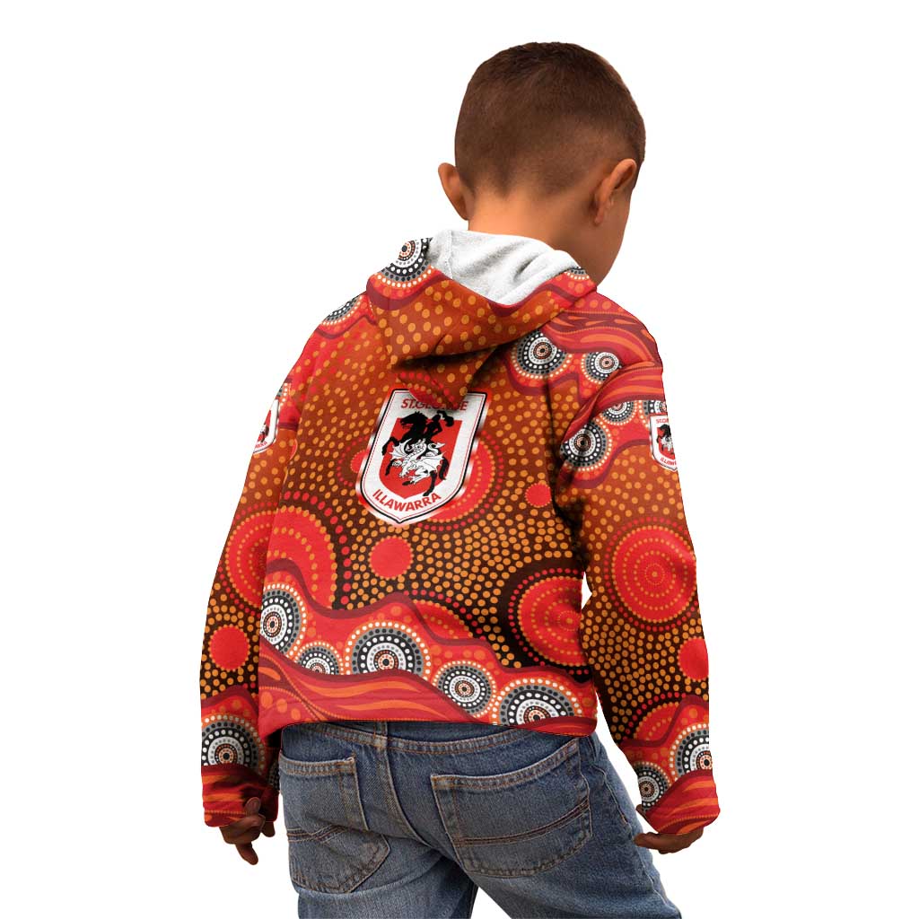 St. George Illawarra Dragons Kid Hoodie Aboriginal Dot Pattern - Rugby Mascot Heritage Pride