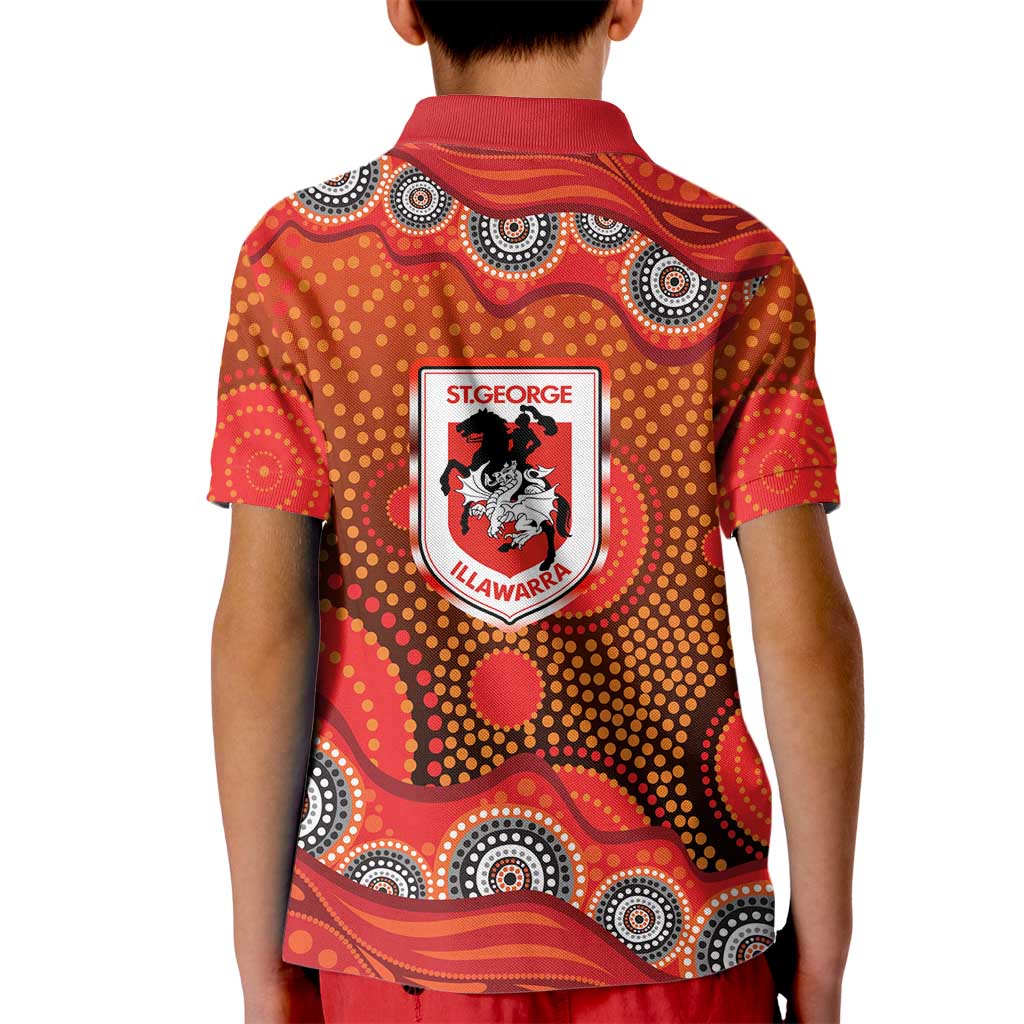 St. George Illawarra Dragons Kid Polo Shirt Aboriginal Dot Pattern - Rugby Mascot Heritage Pride
