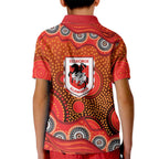 St. George Illawarra Dragons Kid Polo Shirt Aboriginal Dot Pattern - Rugby Mascot Heritage Pride
