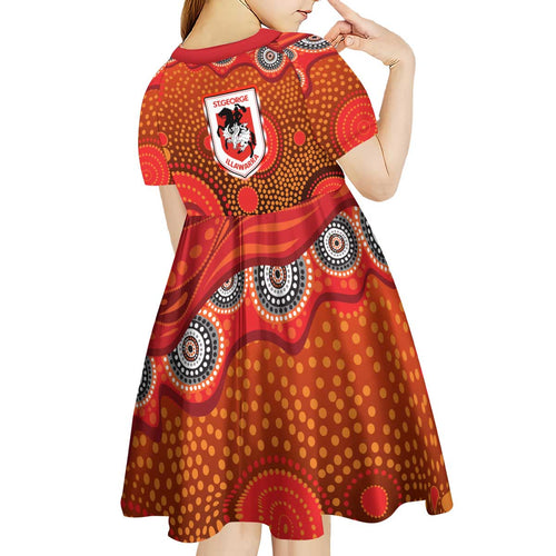 St. George Illawarra Dragons Kid Short Sleeve Dress Aboriginal Dot Pattern - Rugby Mascot Heritage Pride