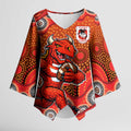 St. George Illawarra Dragons Kimono Sleeve Blouse Aboriginal Dot Pattern - Rugby Mascot Heritage Pride