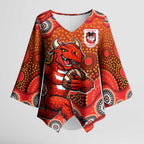 St. George Illawarra Dragons Kimono Sleeve Blouse Aboriginal Dot Pattern - Rugby Mascot Heritage Pride