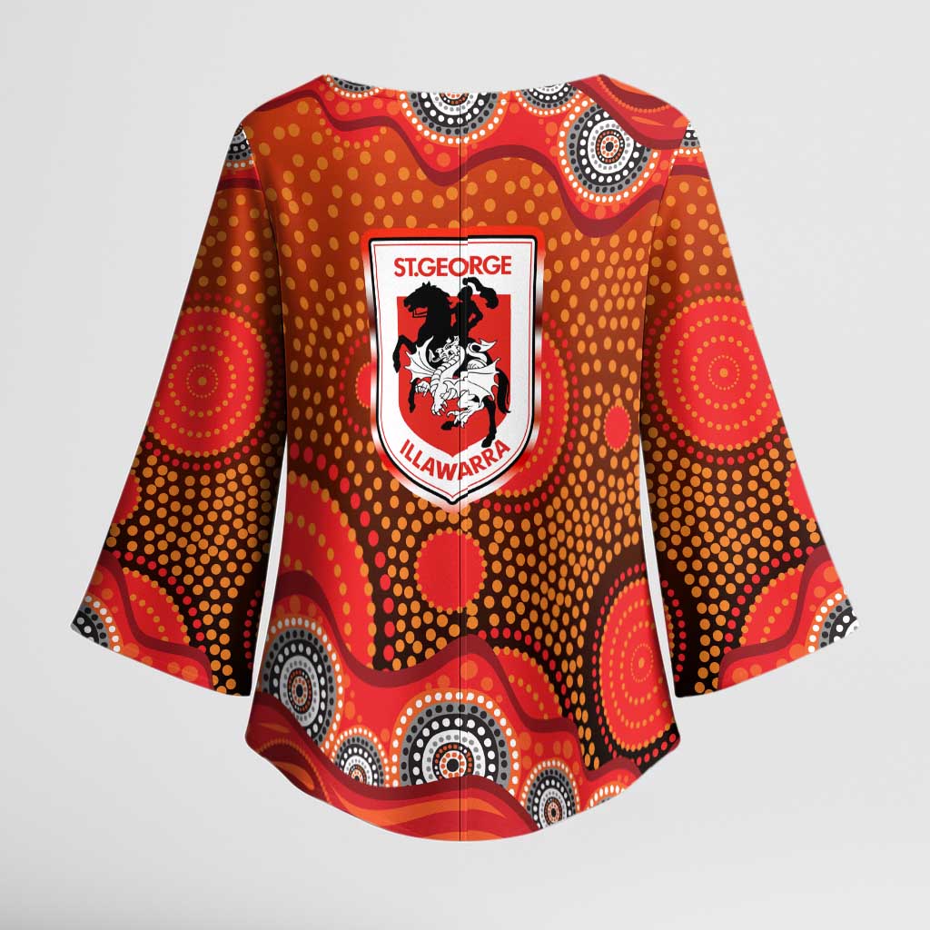 St. George Illawarra Dragons Kimono Sleeve Blouse Aboriginal Dot Pattern - Rugby Mascot Heritage Pride