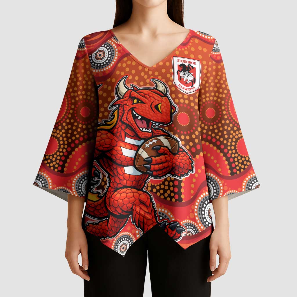 St. George Illawarra Dragons Kimono Sleeve Blouse Aboriginal Dot Pattern - Rugby Mascot Heritage Pride