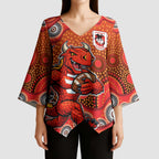 St. George Illawarra Dragons Kimono Sleeve Blouse Aboriginal Dot Pattern - Rugby Mascot Heritage Pride
