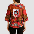 St. George Illawarra Dragons Kimono Sleeve Blouse Aboriginal Dot Pattern - Rugby Mascot Heritage Pride