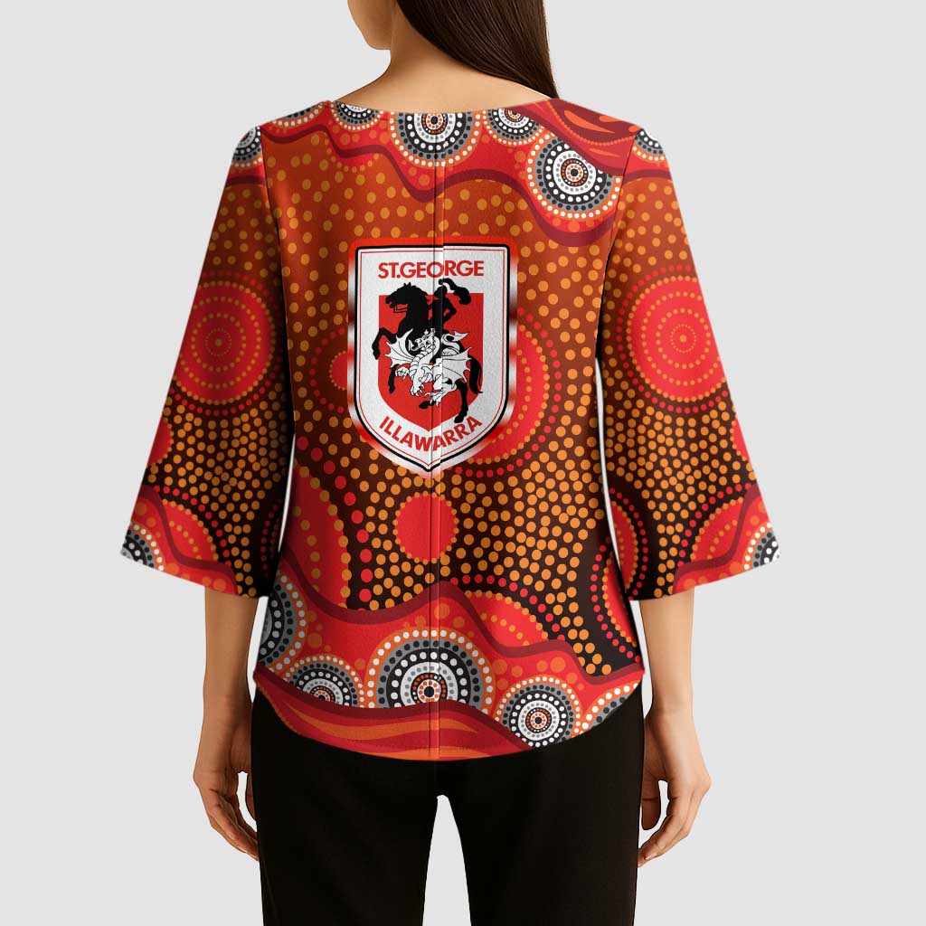 St. George Illawarra Dragons Kimono Sleeve Blouse Aboriginal Dot Pattern - Rugby Mascot Heritage Pride