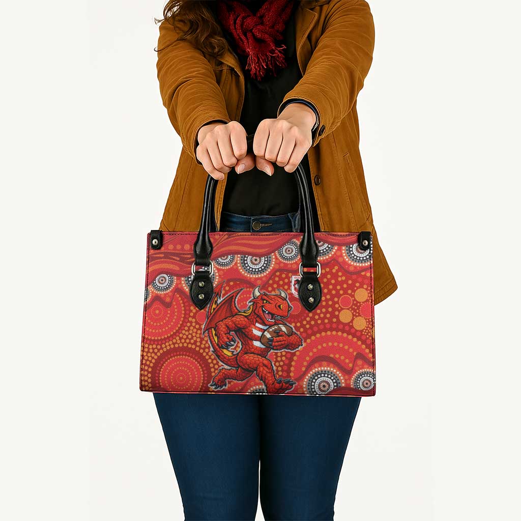 St. George Illawarra Dragons Leather Bag Aboriginal Dot Pattern - Rugby Mascot Heritage Pride