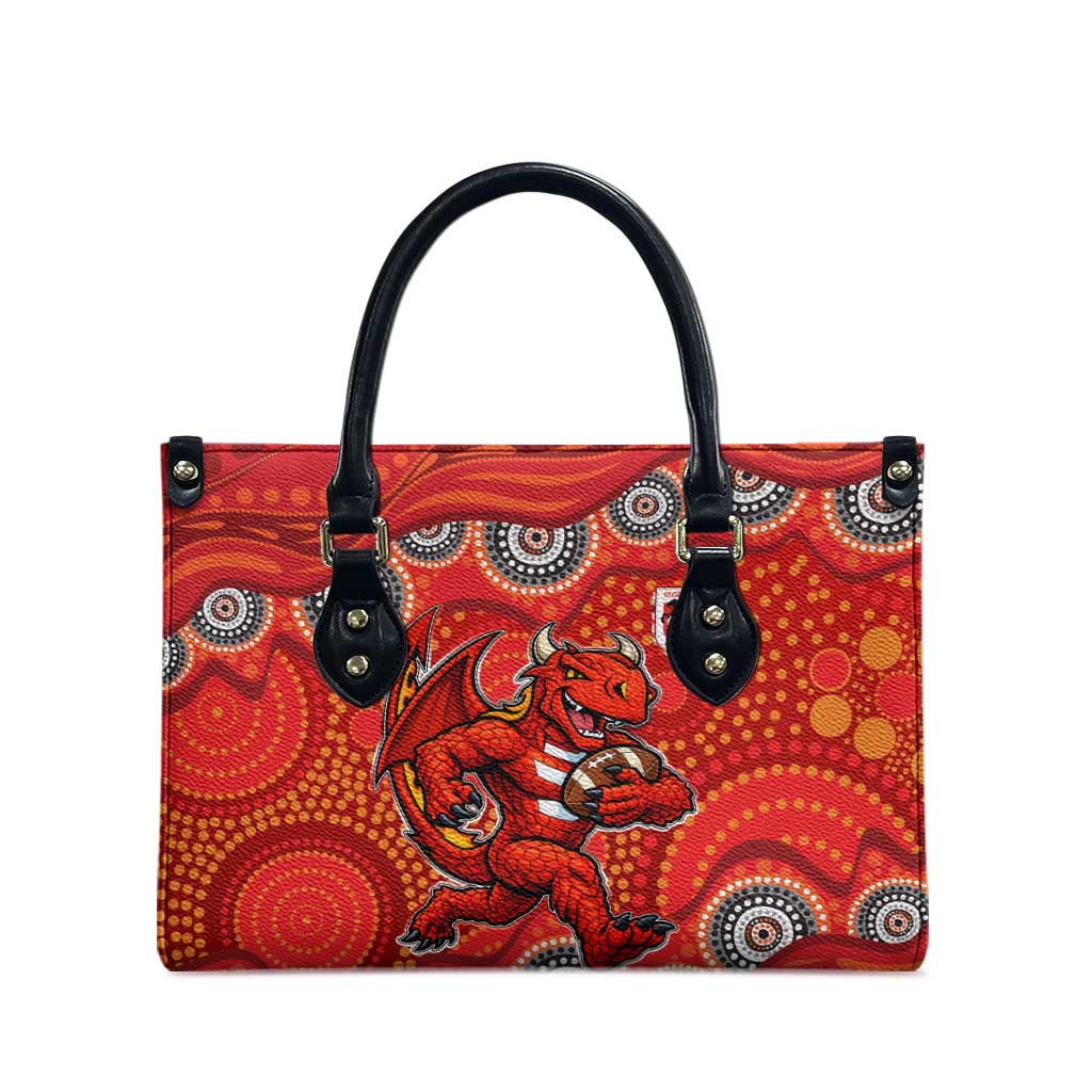 St. George Illawarra Dragons Leather Bag Aboriginal Dot Pattern - Rugby Mascot Heritage Pride