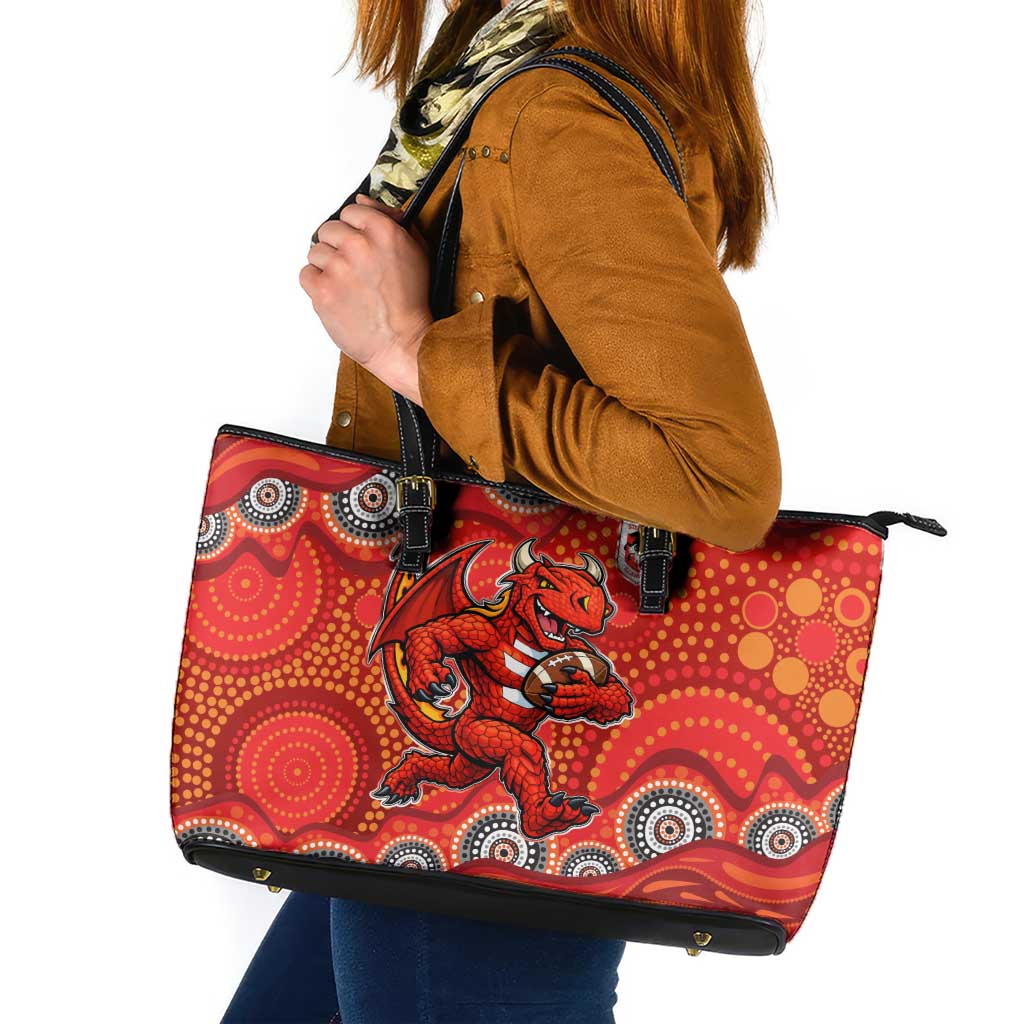 St. George Illawarra Dragons Leather Tote Bag Aboriginal Dot Pattern - Rugby Mascot Heritage Pride