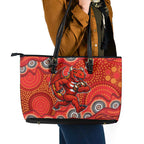 St. George Illawarra Dragons Leather Tote Bag Aboriginal Dot Pattern - Rugby Mascot Heritage Pride