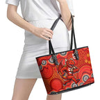 St. George Illawarra Dragons Leather Tote Bag Aboriginal Dot Pattern - Rugby Mascot Heritage Pride