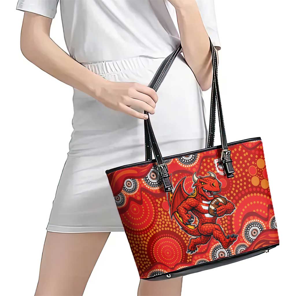 St. George Illawarra Dragons Leather Tote Bag Aboriginal Dot Pattern - Rugby Mascot Heritage Pride