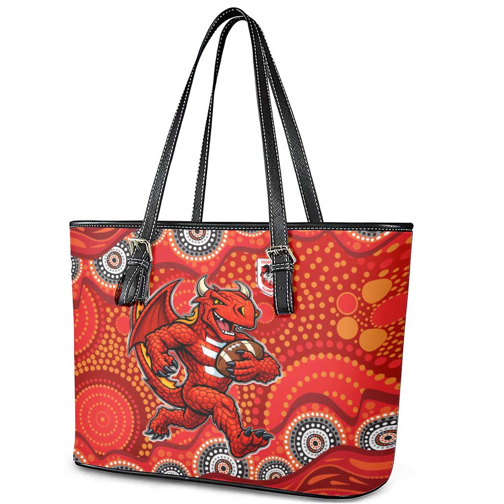 St. George Illawarra Dragons Leather Tote Bag Aboriginal Dot Pattern - Rugby Mascot Heritage Pride