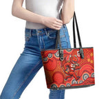 St. George Illawarra Dragons Leather Tote Bag Aboriginal Dot Pattern - Rugby Mascot Heritage Pride