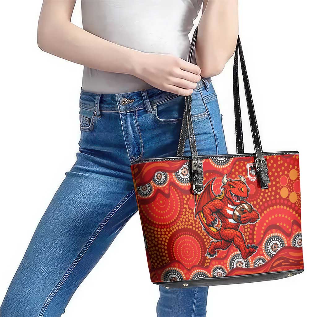 St. George Illawarra Dragons Leather Tote Bag Aboriginal Dot Pattern - Rugby Mascot Heritage Pride
