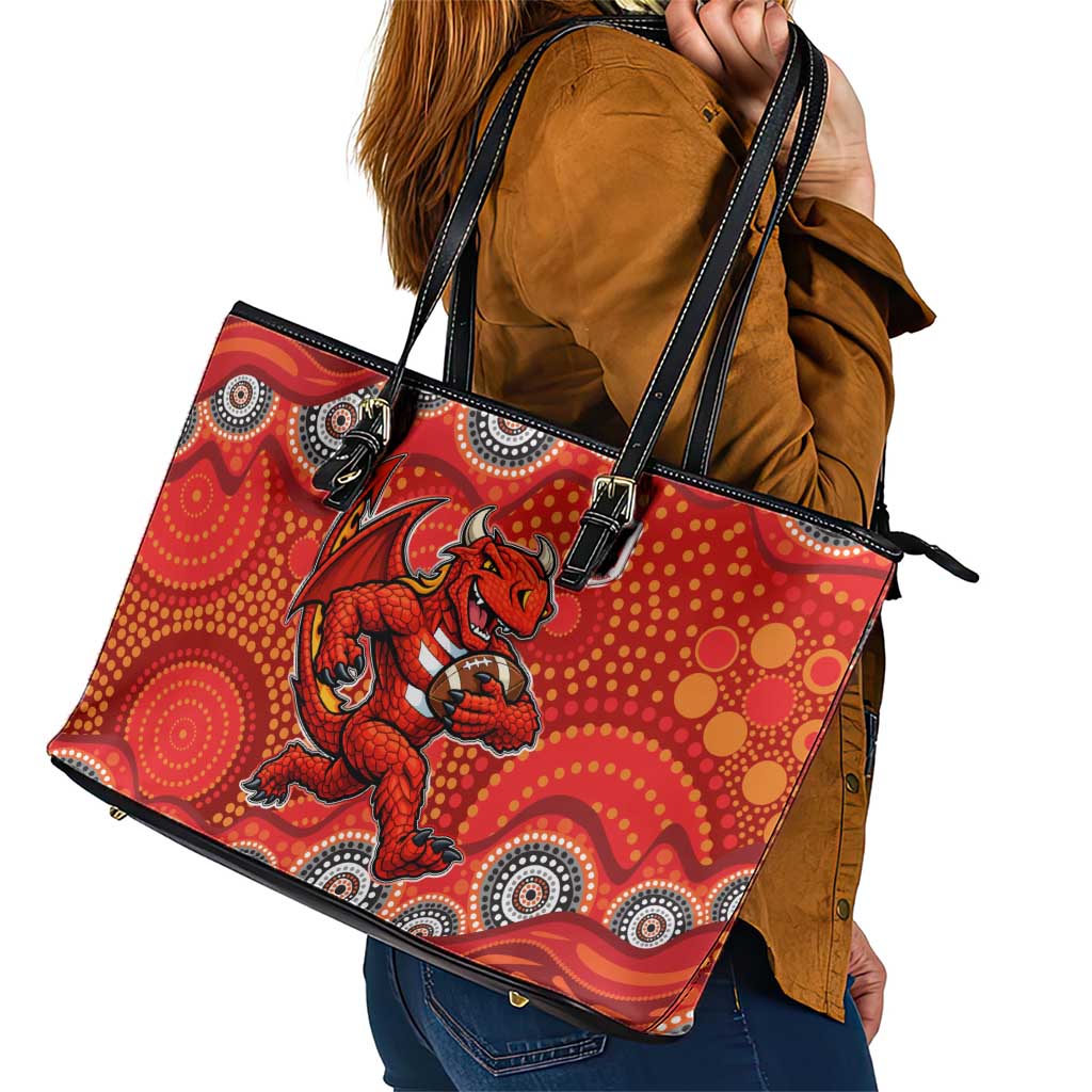 St. George Illawarra Dragons Leather Tote Bag Aboriginal Dot Pattern - Rugby Mascot Heritage Pride