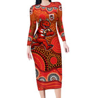 St. George Illawarra Dragons Long Sleeve Bodycon Dress Aboriginal Dot Pattern - Rugby Mascot Heritage Pride