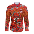 St. George Illawarra Dragons Long Sleeve Button Shirt Aboriginal Dot Pattern - Rugby Mascot Heritage Pride