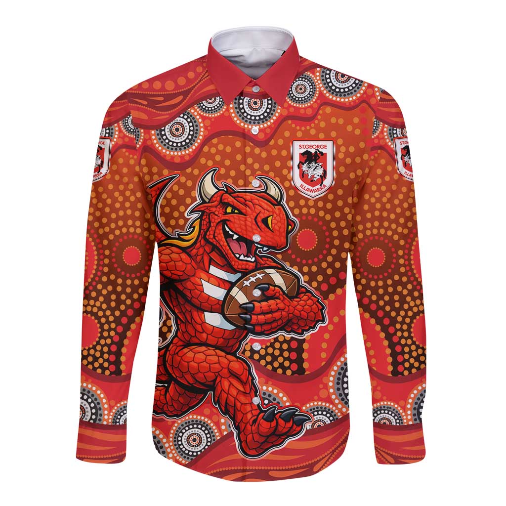 St. George Illawarra Dragons Long Sleeve Button Shirt Aboriginal Dot Pattern - Rugby Mascot Heritage Pride