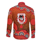 St. George Illawarra Dragons Long Sleeve Button Shirt Aboriginal Dot Pattern - Rugby Mascot Heritage Pride
