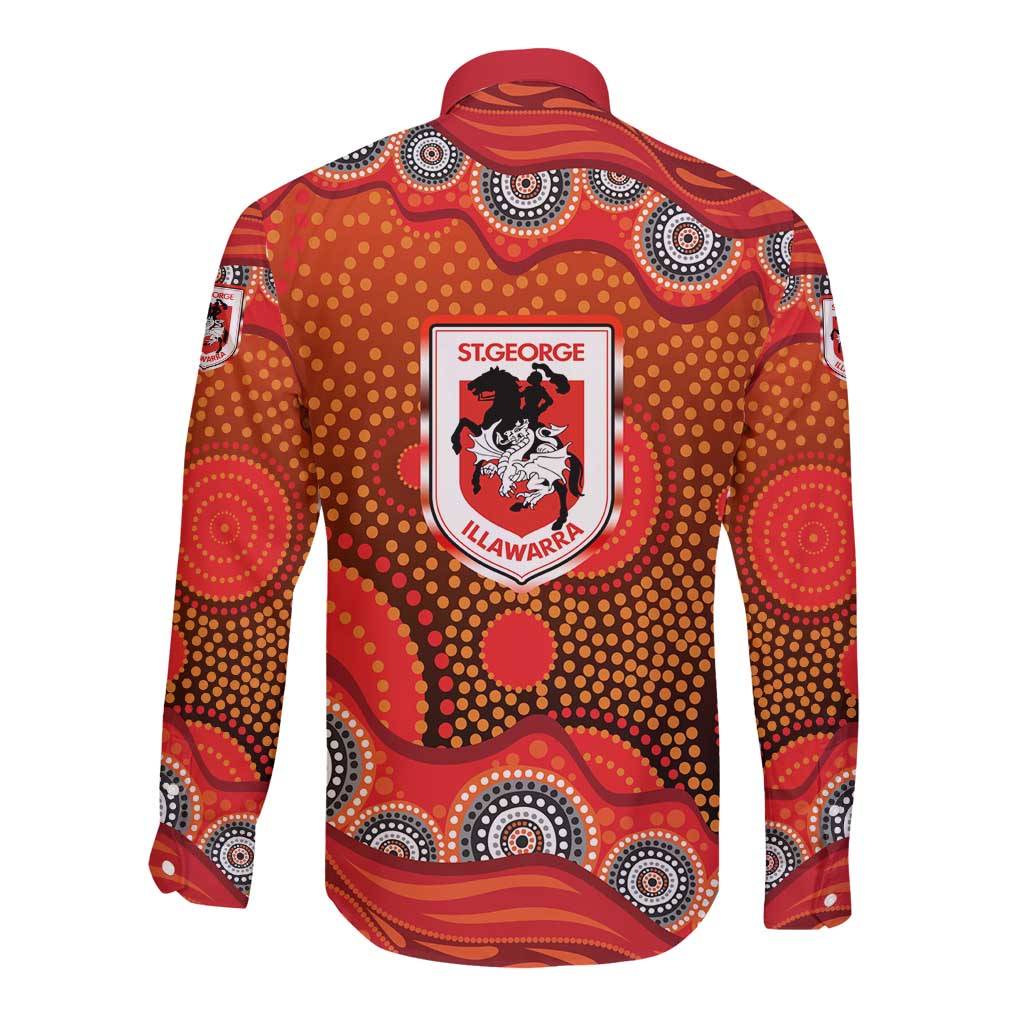 St. George Illawarra Dragons Long Sleeve Button Shirt Aboriginal Dot Pattern - Rugby Mascot Heritage Pride